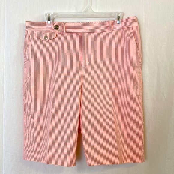 Ralph Lauren Bermuda Shorts Seersucker Orange and White Size 10 - Picture 1 of 8
